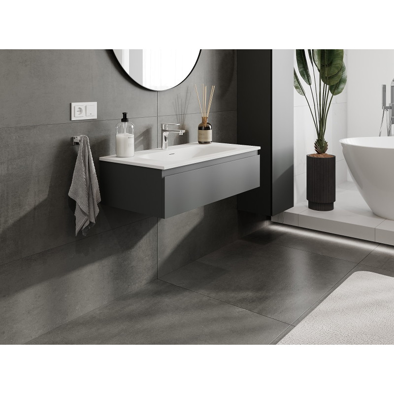 Mexen Orio koupelnová skříňka 90 cm s umyvadlem Vela, 1 zásuvka, grafit mat/bílá mat - 91A10-09023-1-BF66-W23M01