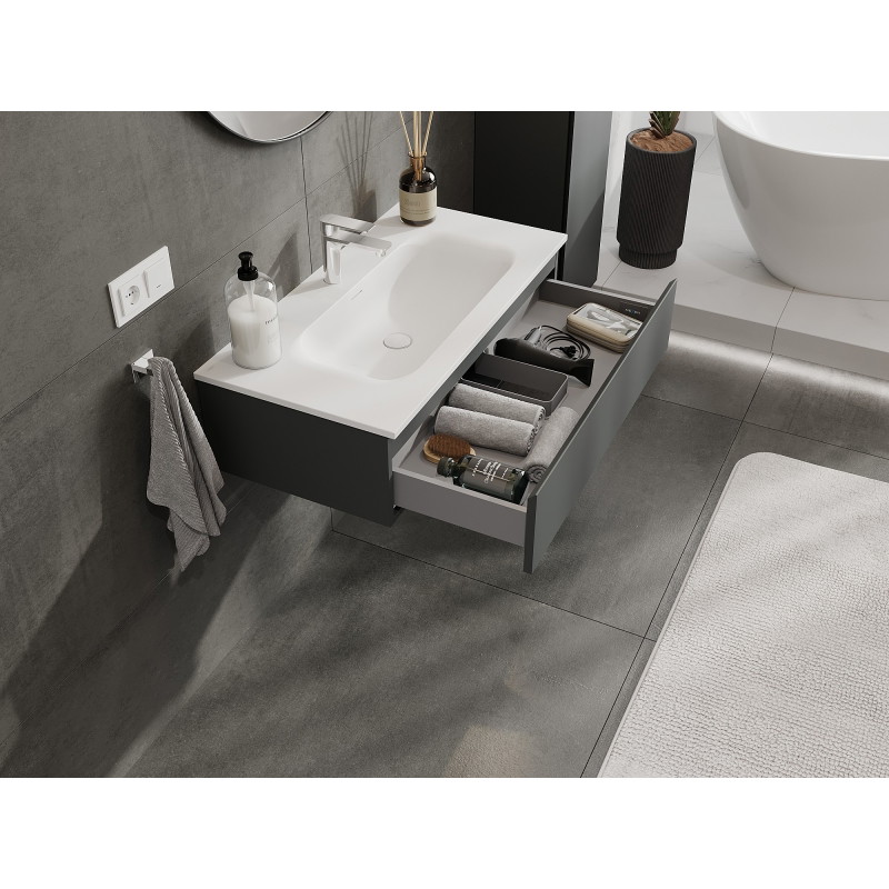 Mexen Orio koupelnová skříňka 90 cm s umyvadlem Vela, 1 zásuvka, grafit mat/bílá mat - 91A10-09023-1-BF66-W23M01