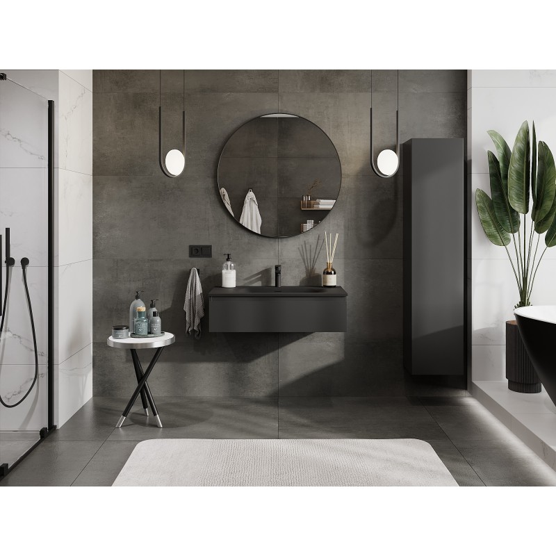 Mexen Orio koupelnová skříňka 90 cm s umyvadlem Vela, 1 zásuvka, černá mat - 91A10-09023-1-BF71-W23M71