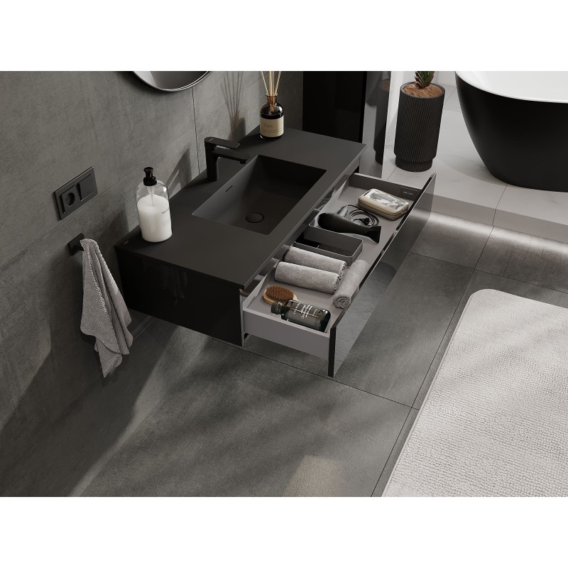 Mexen Orio koupelnová skříňka 100 cm s umyvadlem Otis, 1 zásuvka, černý lesk/černý mat - 91A10-10023-1-BF70-W18M71