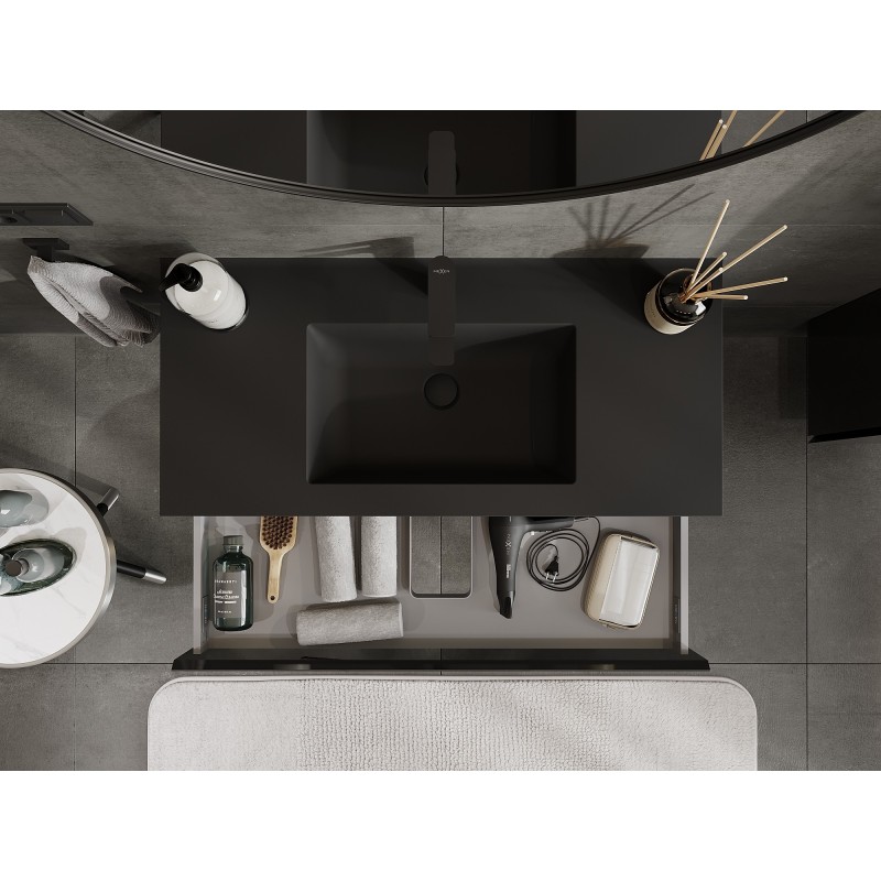 Mexen Orio koupelnová skříňka 100 cm s umyvadlem Otis, 1 zásuvka, černý lesk/černý mat - 91A10-10023-1-BF70-W18M71