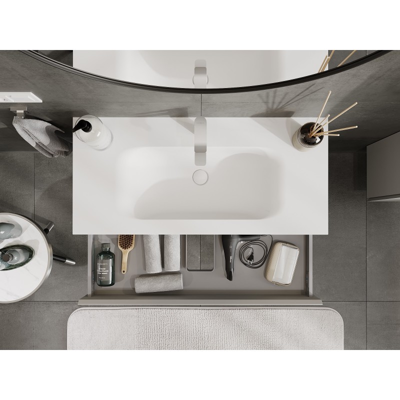 Mexen Orio koupelnová skříňka 100 cm s umyvadlem Vela, 1 zásuvka, šedá mat/bílá mat - 91A10-10023-1-BF62-W23M01