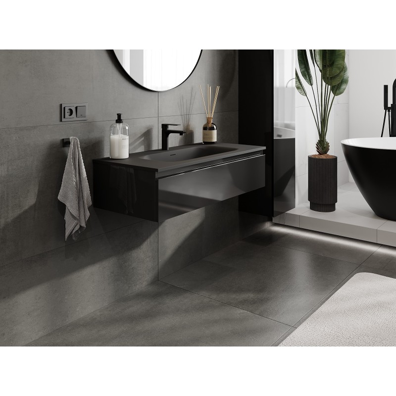 Mexen Orio koupelnová skříňka 100 cm s umyvadlem Vela, 1 zásuvka, černý lesk/černý mat - 91A10-10023-1-BF70-W23M71