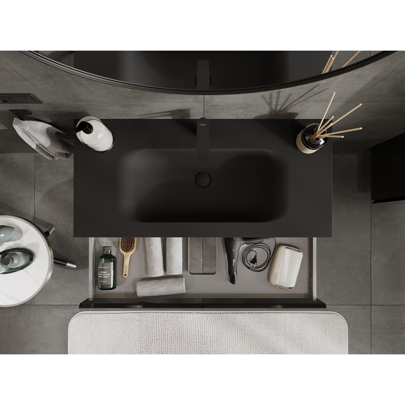 Mexen Orio koupelnová skříňka 100 cm s umyvadlem Vela, 1 zásuvka, černý lesk/černý mat - 91A10-10023-1-BF70-W23M71