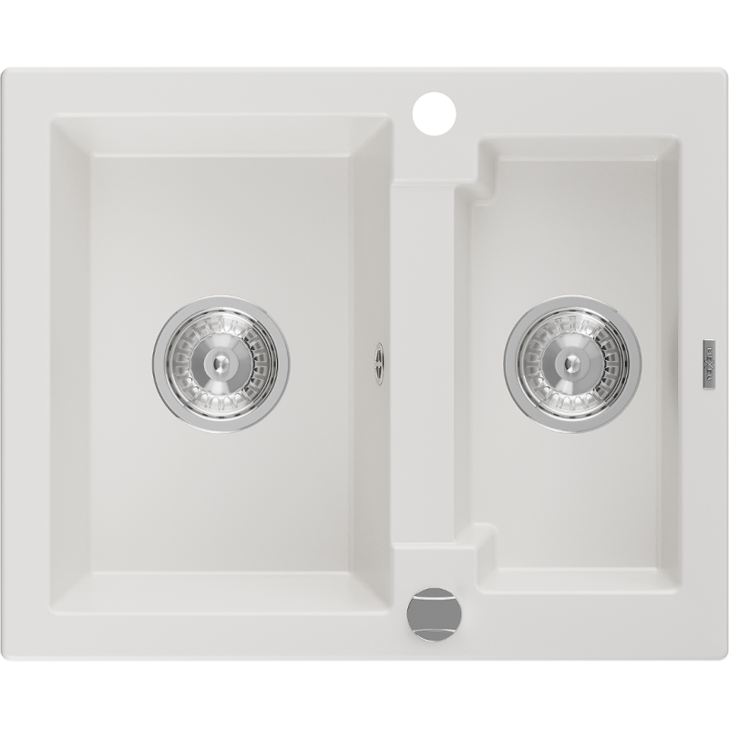 Mexen Carlos granitový dřez 1,5- komorový 582 x 475 mm, bílý, sifon chromovaný - 6518581500-20