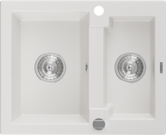 Mexen Carlos granitový dřez 1,5- komorový 582 x 475 mm, bílý, sifon chromovaný - 6518581500-20