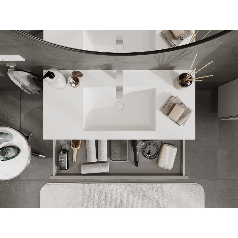 Mexen Orio koupelnová skříňka 100 cm s umyvadlem Otis, 2 zásuvky, šedá mat/bílá mat - 91A10-10047-2-BFF62-W18M01