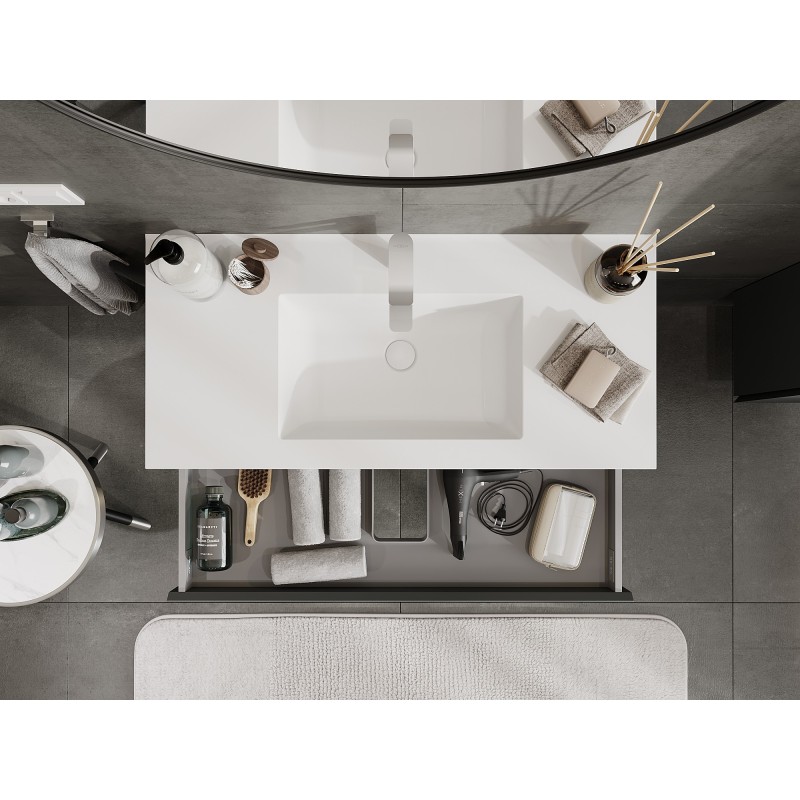 Mexen Orio koupelnová skříňka 100 cm s umyvadlem Otis, 2 zásuvky, grafit mat/bílá mat - 91A10-10047-2-BFF66-W18M01