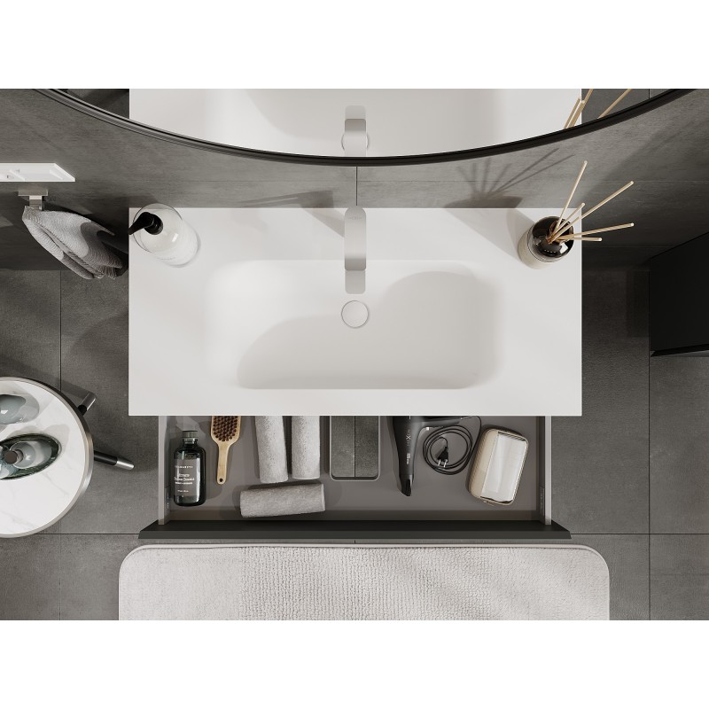 Mexen Orio koupelnová skříňka 100 cm s umyvadlem Vela, 2 zásuvky, grafit mat/bílá mat - 91A10-10047-2-BFF66-W23M01