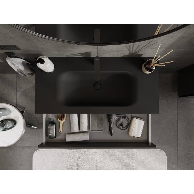 Mexen Orio koupelnová skříňka 100 cm s umyvadlem Vela, 2 zásuvky, černá mat - 91A10-10047-2-BFF71-W23M71