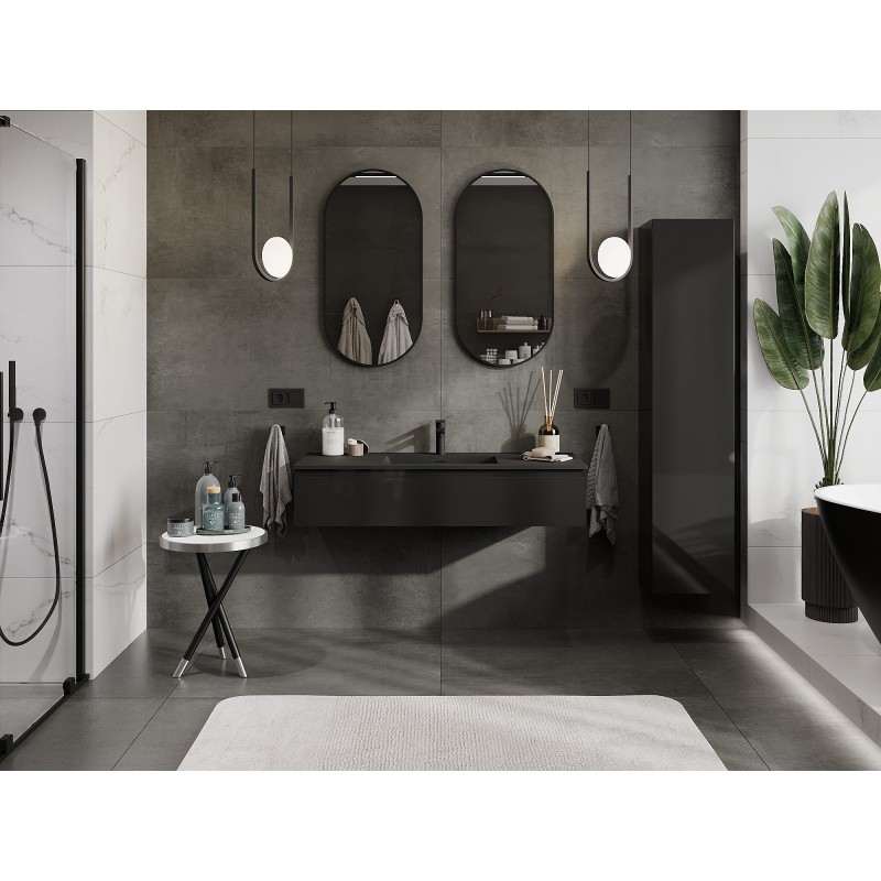 Mexen Orio koupelnová skříňka 120 cm s umyvadlem Otis, 1 zásuvka, černý lesk/černý mat - 91A10-12023-1-BF70-W18M71