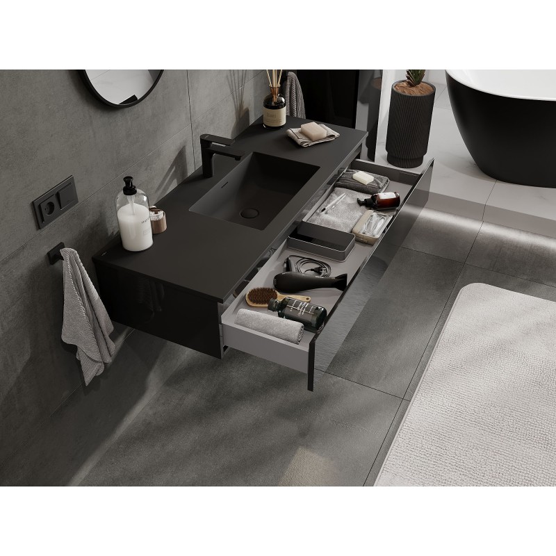 Mexen Orio koupelnová skříňka 120 cm s umyvadlem Otis, 1 zásuvka, černý lesk/černý mat - 91A10-12023-1-BF70-W18M71