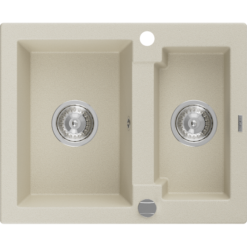 Mexen Carlos žulový dřez 1,5-komorový 582 x 475 mm, béžový, sifon chrom - 6518581500-69