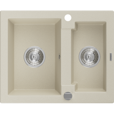 Mexen Carlos žulový dřez 1,5-komorový 582 x 475 mm, béžový, sifon chrom - 6518581500-69