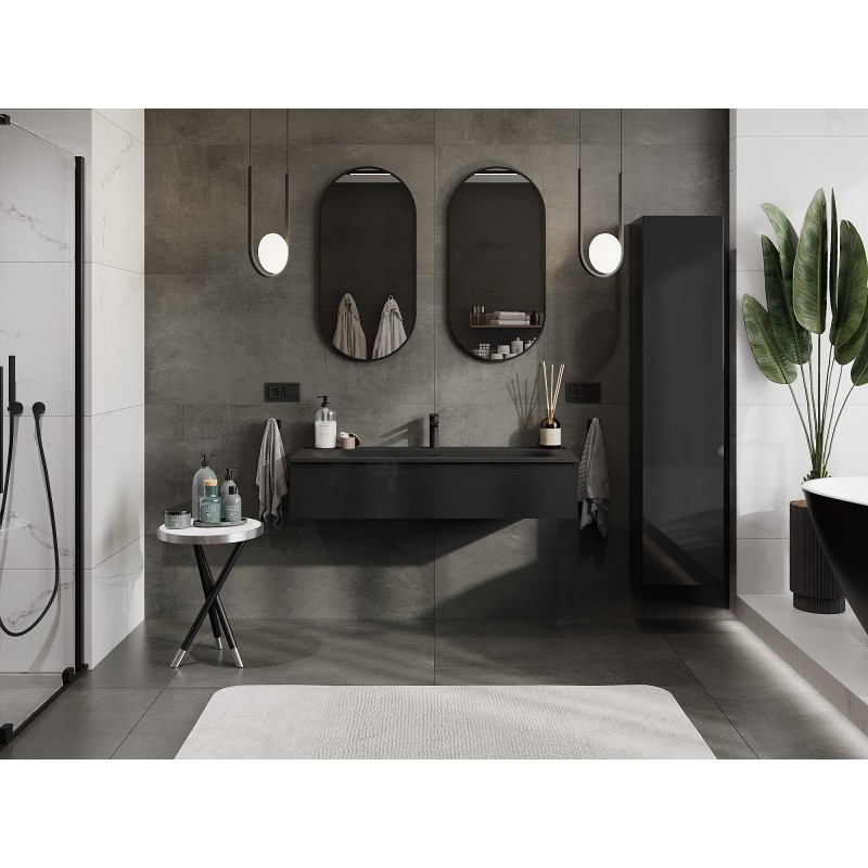 Mexen Orio koupelnová skříňka 120 cm s umyvadlem Vela, 1 zásuvka, černý lesk/černý mat - 91A10-12023-1-BF70-W23M71