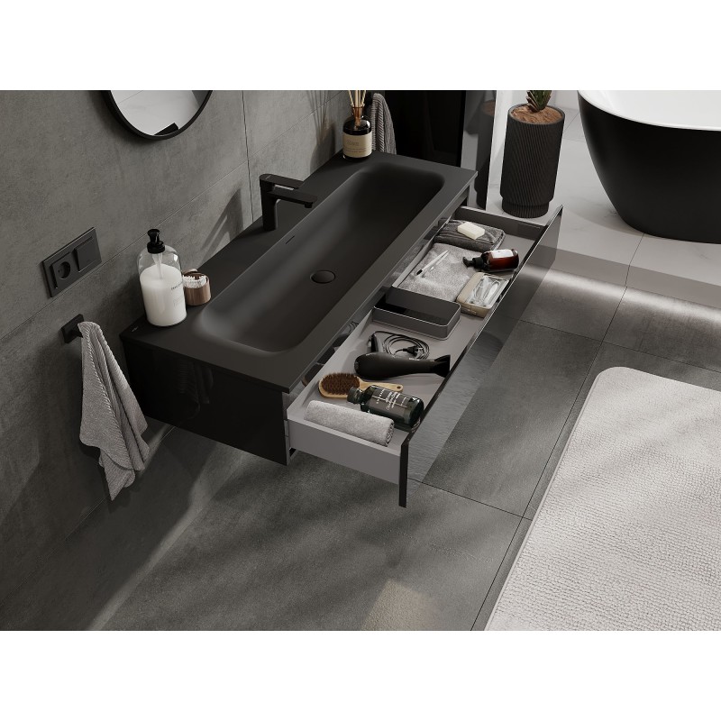 Mexen Orio koupelnová skříňka 120 cm s umyvadlem Vela, 1 zásuvka, černý lesk/černý mat - 91A10-12023-1-BF70-W23M71