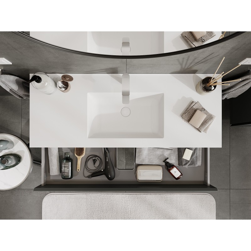 Mexen Orio koupelnová skříňka 120 cm s umyvadlem Otis, 2 zásuvky, grafit mat/bílá mat - 91A10-12047-2-BFF66-W18M01