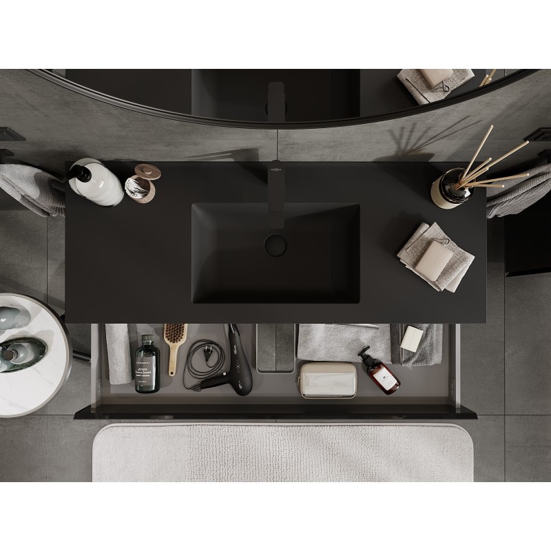 Mexen Orio koupelnová skříňka 120 cm s umyvadlem Otis, 2 šuplíky, černý lesk/černý mat - 91A10-12047-2-BFF70-W18M71