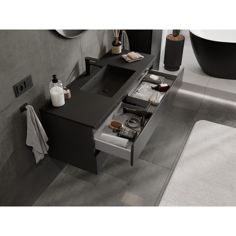 Mexen Orio koupelnová skříňka 120 cm s umyvadlem Otis, 2 zásuvky, černý mat - 91A10-12047-2-BFF71-W18M71