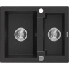 Mexen Carlos žulový dřez 1,5 komory 582 x 475 mm, černá/stříbrný metalik, chromový sifon - 6518581500-73