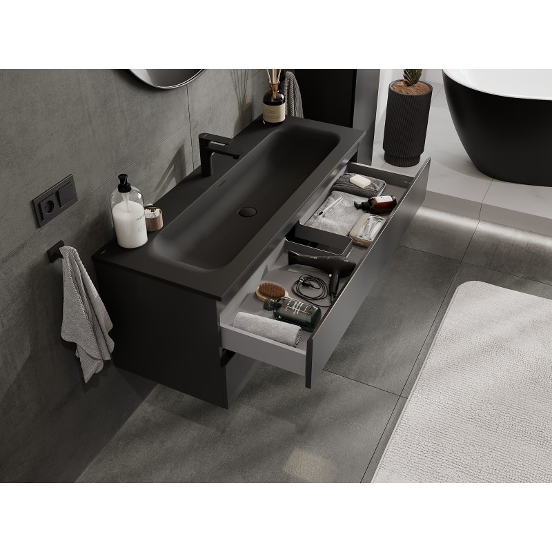 Mexen Orio koupelnová skříňka 120 cm s umyvadlem Vela, 2 zásuvky, černá mat - 91A10-12047-2-BFF71-W23M71