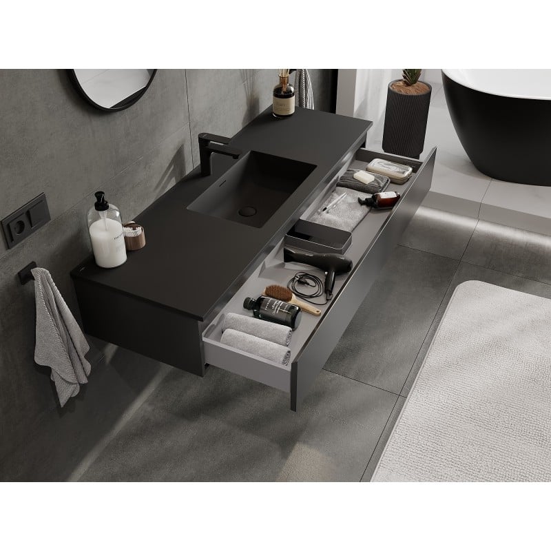 Mexen Orio skříňka do koupelny 140 cm s umyvadlem Otis, 1 zásuvka, černá mat - 91A10-14023-1-BF71-W18M71