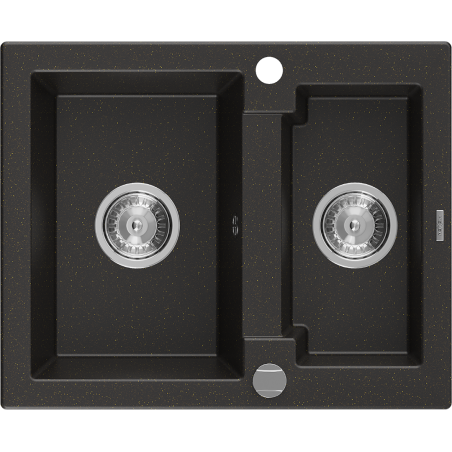 Mexen Carlos granitový dřez 1,5-komorový 582 x 475 mm, černý/zlatý metalik, sifon chrom - 6518581500-75