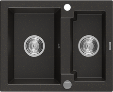 Mexen Carlos granitový dřez 1,5-komorový 582 x 475 mm, černý/zlatý metalik, sifon chrom - 6518581500-75