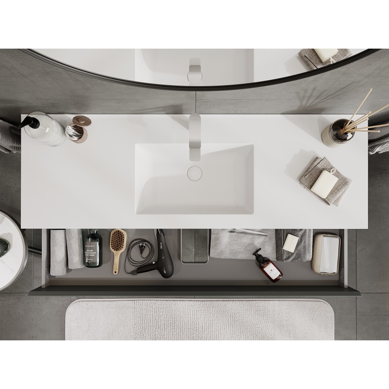 Mexen Orio koupelnová skříňka 140 cm s umyvadlem Otis, 2 zásuvky, grafit mat/bílá mat - 91A10-14047-2-BFF66-W18M01