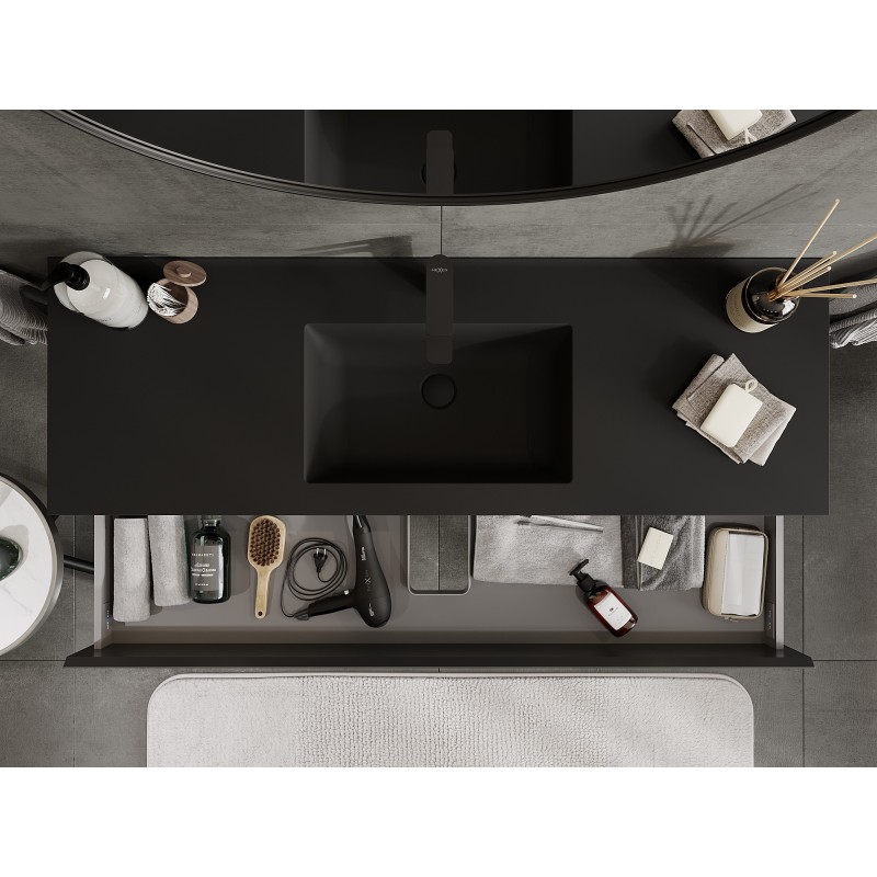Mexen Orio koupelnová skříňka 140 cm s umyvadlem Otis, 2 šuplíky, černá mat - 91A10-14047-2-BFF71-W18M71