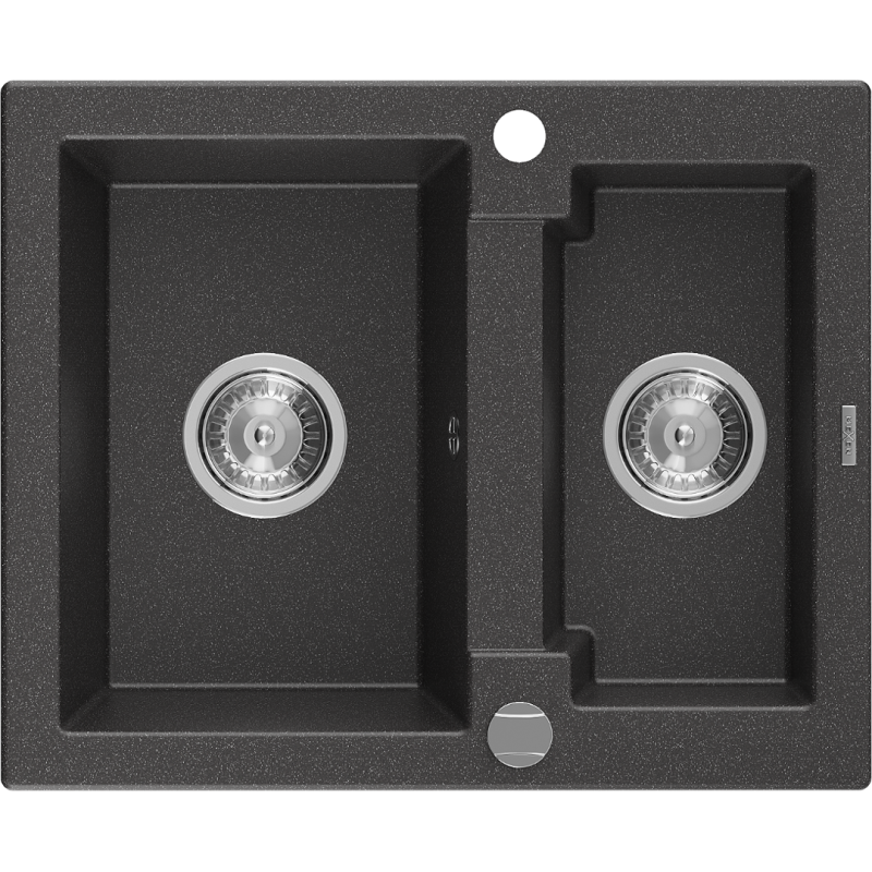 Mexen Carlos granitový dřez 1,5komorový 582 x 475 mm, černý s kropením, sifon chrom - 6518581500-76