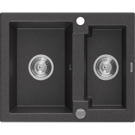 Mexen Carlos granitový dřez 1,5komorový 582 x 475 mm, černý s kropením, sifon chrom - 6518581500-76