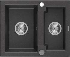 Mexen Carlos granitový dřez 1,5komorový 582 x 475 mm, černý s kropením, sifon chrom - 6518581500-76