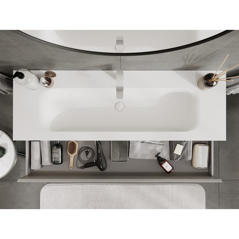 Mexen Orio koupelnová skříňka 140 cm s umyvadlem Vela, 2 zásuvky, šedá mat/bílá mat - 91A10-14047-2-BFF62-W23M01