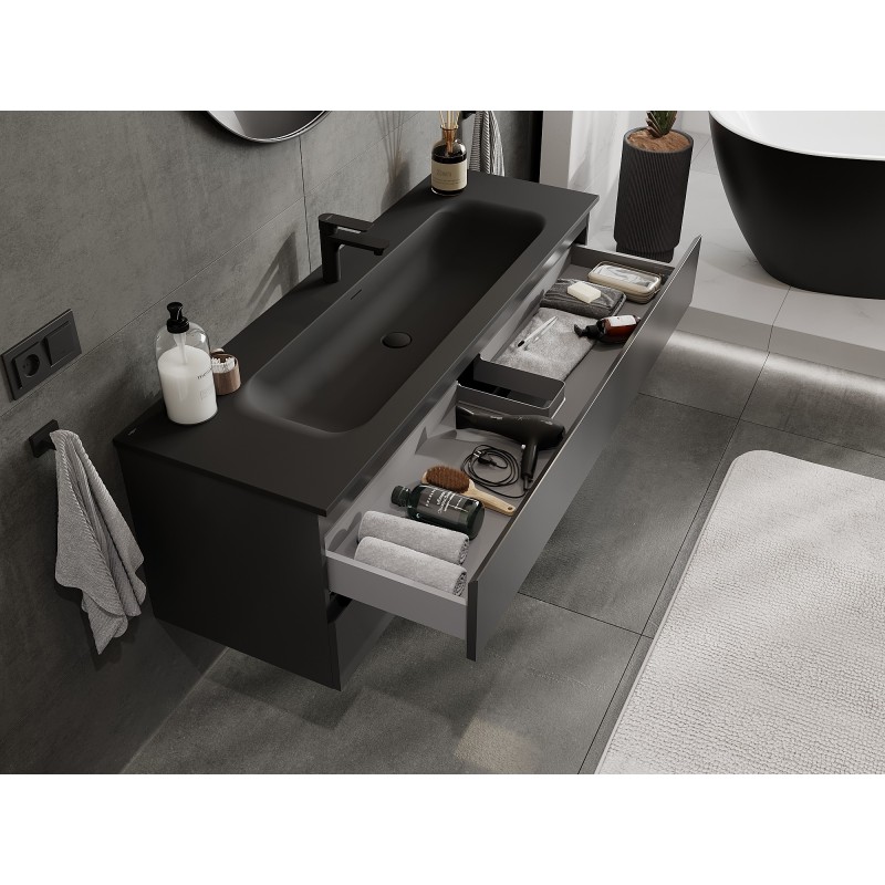 Mexen Orio koupelnová skříňka 140 cm s umyvadlem Vela, 2 šuplíky, černý mat - 91A10-14047-2-BFF71-W23M71