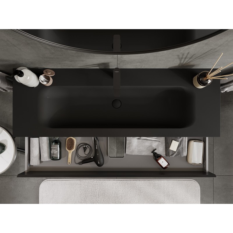 Mexen Orio koupelnová skříňka 140 cm s umyvadlem Vela, 2 šuplíky, černý mat - 91A10-14047-2-BFF71-W23M71