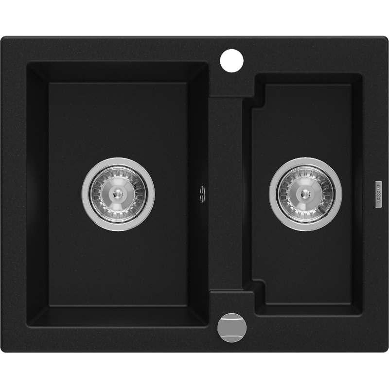 Mexen Carlos granitový dřez 1,5 komorový 582 x 475 mm, černý, sifon chrom - 6518581500-77