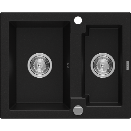 Mexen Carlos granitový dřez 1,5 komorový 582 x 475 mm, černý, sifon chrom - 6518581500-77