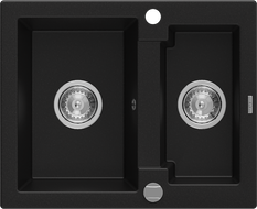 Mexen Carlos granitový dřez 1,5 komorový 582 x 475 mm, černý, sifon chrom - 6518581500-77