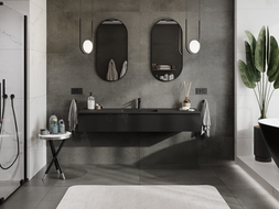 Mexen Orio koupelnová skříňka 160 cm s umyvadlem Otis, 1 zásuvka, černý lesk/černá mat - 91A10-16023-1-BF70-W18M71