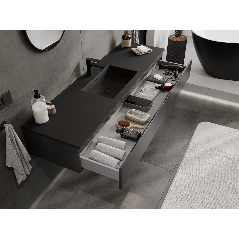 Mexen Orio koupelnová skříňka 160 cm s umyvadlem Otis, 1 zásuvka, černá matná - 91A10-16023-1-BF71-W18M71