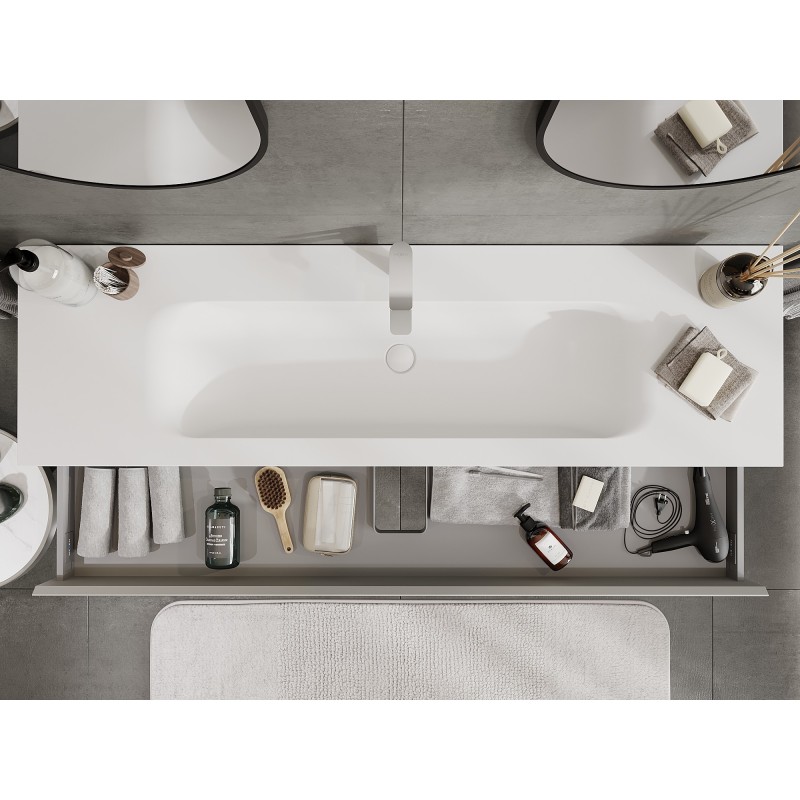 Mexen Orio koupelnová skříňka 160 cm s umyvadlem Vela, 1 zásuvka, šedá mat/bílá mat - 91A10-16023-1-BF62-W23M01