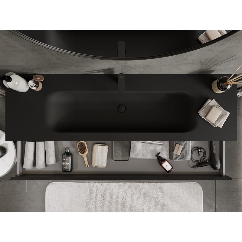 Mexen Orio koupelnová skříňka 160 cm s umyvadlem Vela, 2 zásuvky, černý mat - 91A10-16047-2-BFF71-W23M71