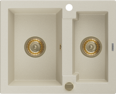 Mexen Carlos granitový dřez 1,5-komorový 582 x 475 mm, béžový, sifon zlatý - 6518581500-69-G
