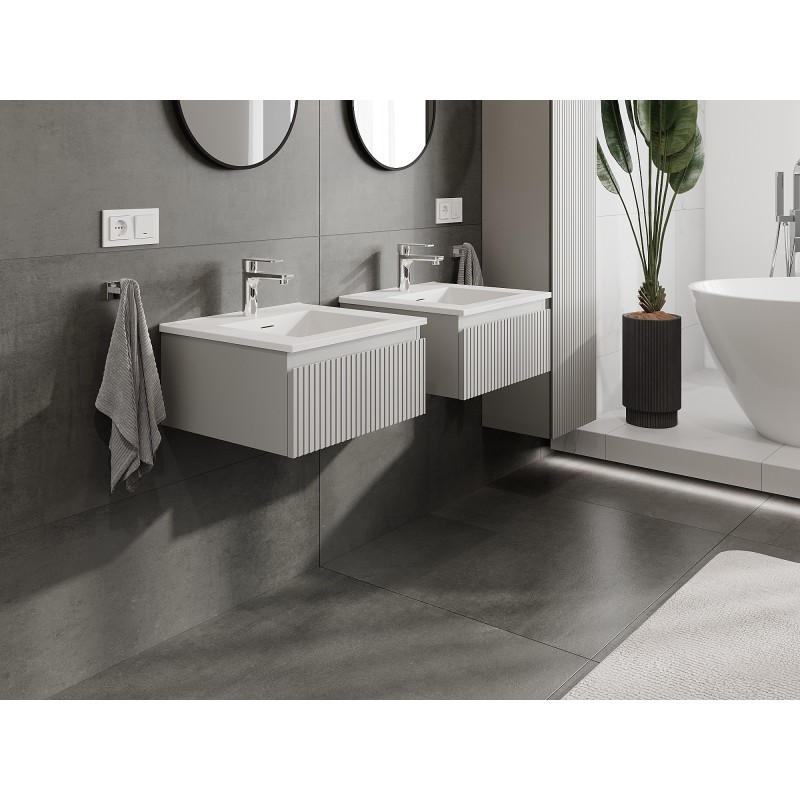 Mexen Rivel koupelnová skříňka 50 cm s umyvadlem Otis, 1 zásuvka, rýhovaná, šedá matná/bílá matná - 91A20-05023-1-BF62-W18M01