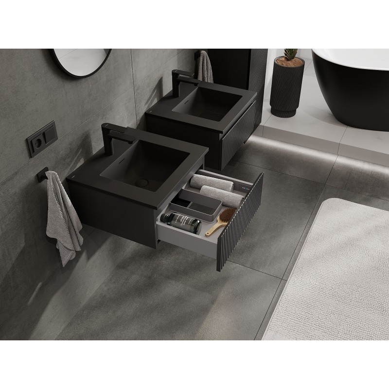 Mexen Rivel koupelnová skříňka 50 cm s umyvadlem Otis, 1 zásuvka, rýhovaná, černá mat - 91A20-05023-1-BF71-W18M71