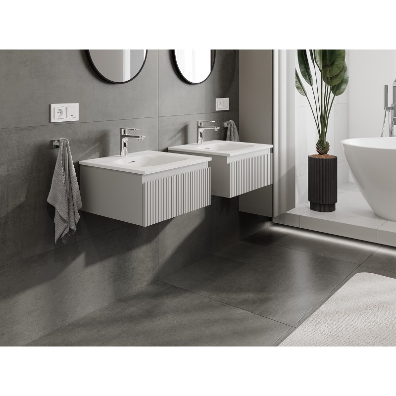 Mexen Rivel koupelnová skříňka 50 cm s umyvadlem Vela, 1 zásuvka, drážkovaná, šedá mat/bílá mat - 91A20-05023-1-BF62-W23M01