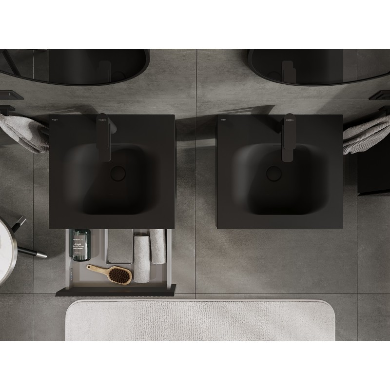 Mexen Rivel koupelnová skříňka 50 cm s umyvadlem Vela, 1 zásuvka, žebrovaná, černá mat - 91A20-05023-1-BF71-W23M71