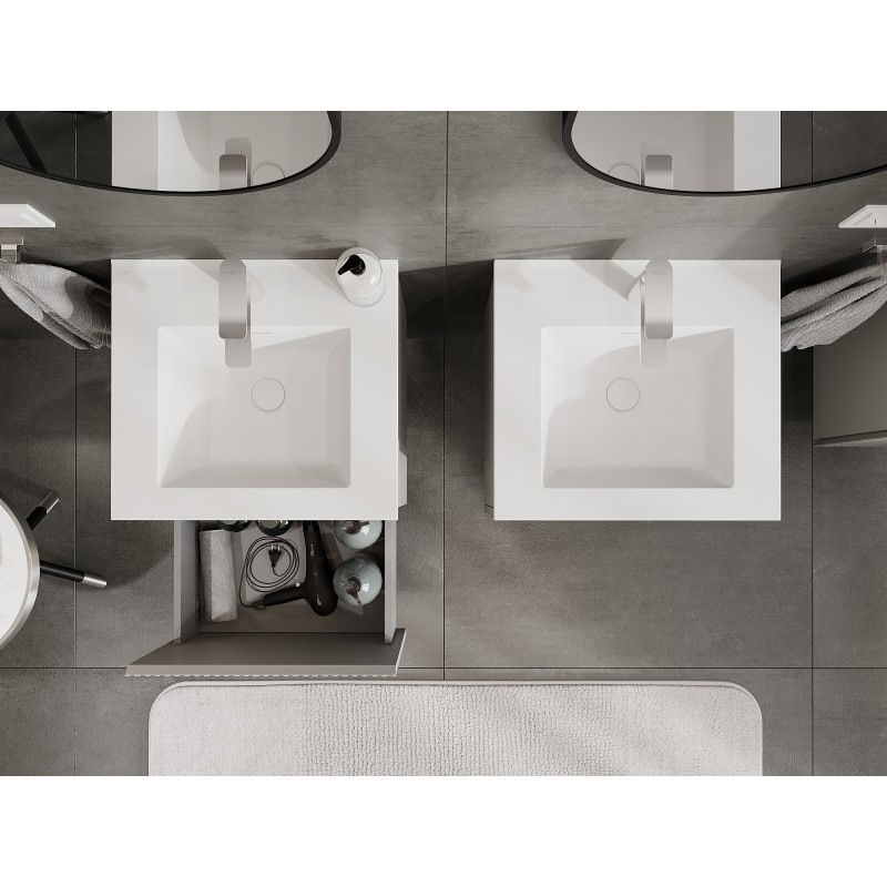 Mexen Rivel koupelnová skříňka 50 cm s umyvadlem Otis, 1 zásuvka, drážkovaná, šedá mat/bílá mat - 91A20-05047-1-BF62-W18M01