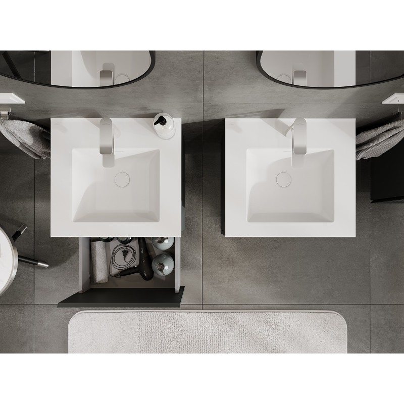 Mexen Rivel koupelnová skříňka 50 cm s umyvadlem Otis, 1 zásuvka, rýhovaná, grafit mat/bílá mat